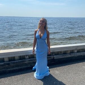 Elegant Blue Halter Maxi Dress